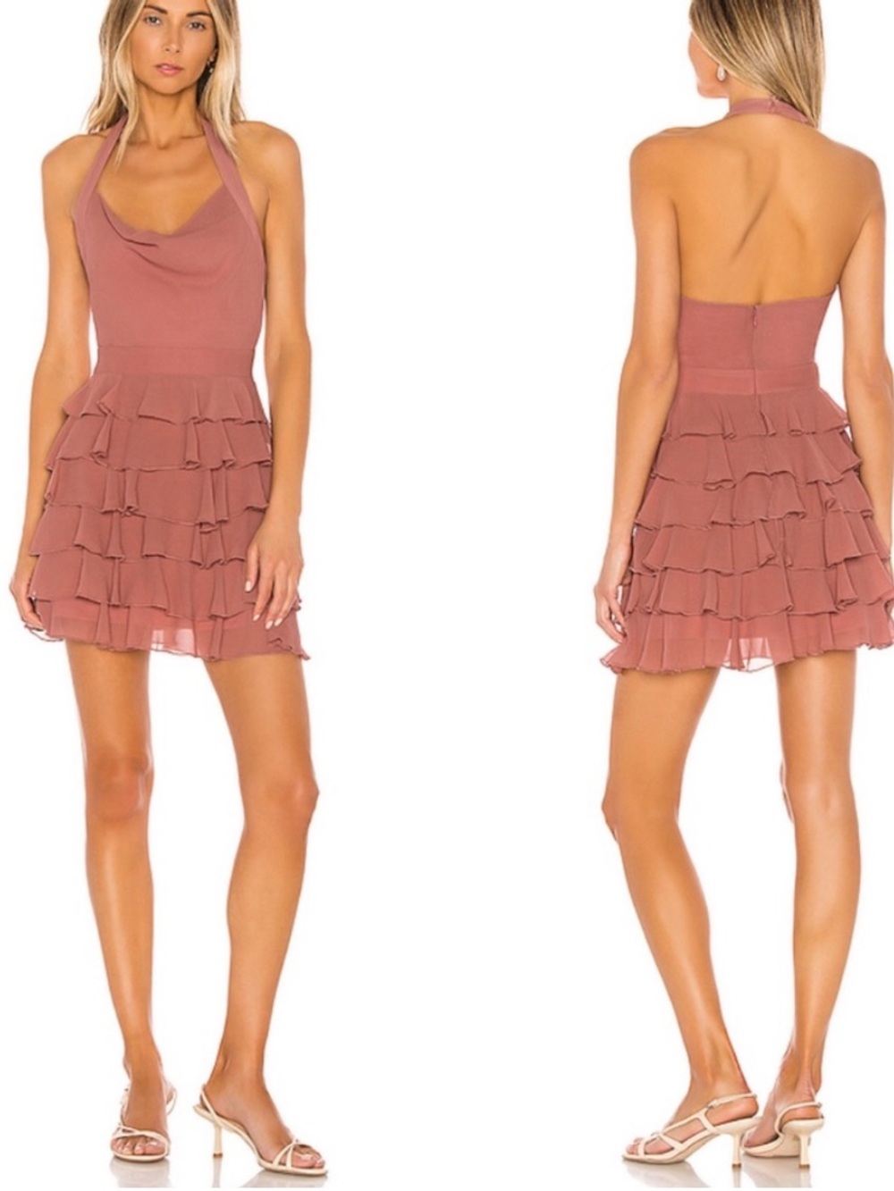 NWT NBD Mauve Halter Ruffle Mini Dress *Flawed*